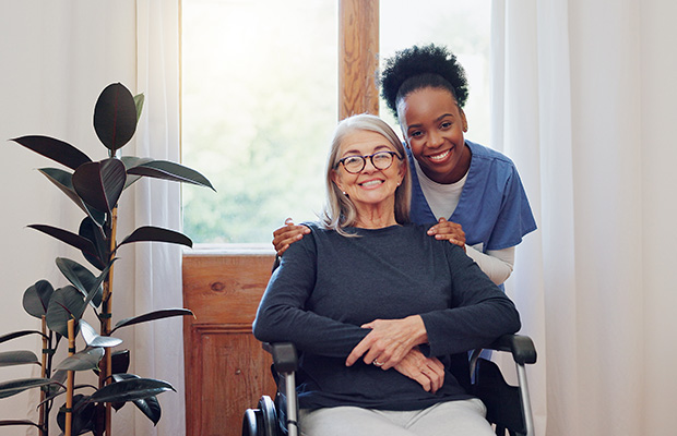 rn provider and a senior smiling