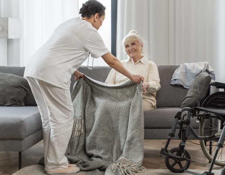 Taking care of senior woman in a adult family home